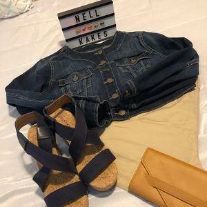 Cropped 6 button Dark Blue Denim Jacket